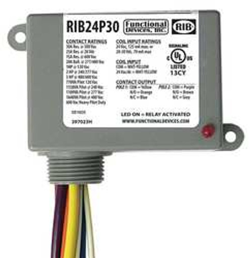 FUNCTIONAL DEVICES INC / RIB RIB24P30 ENCLOSED POWER RELAY DPDT 30A @ 300VAC