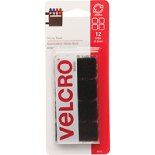 VELCRO 90072 STRIP,SQ,STK-BCK,12/PK,BK