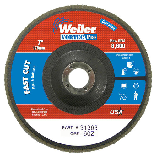 WEILER CORPORATION 31363 7" VORTEC ABRASIVE FLAPDISC- 60Z- 7/8" A