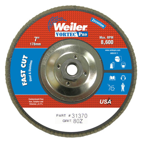 WEILER CORPORATION 31370 7" VORTEC ABRASIVE FLAPDISC- 80Z- 5/8"-1