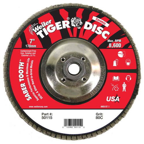 WEILER CORPORATION 50115 H7348 ARBOR MOUNT FLAP DISC 7IN 80 MEDIU