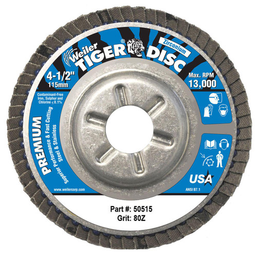 WEILER CORPORATION 50515 4-1/2"DIA. 80-GRIT FLAPWHEEL 7/8"ARBOR H