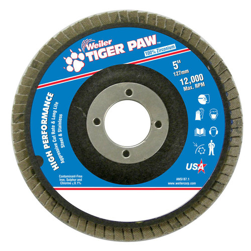 WEILER CORPORATION 51130 5" TIGER PAW ABRASIVE FLAP DISC- FLAT- 6