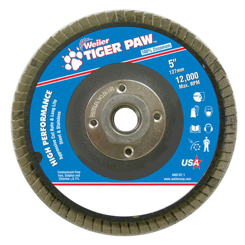 WEILER CORPORATION 51132 H7362 ABRASIVE FLAP DISC MEDIUM 5IN. PHE