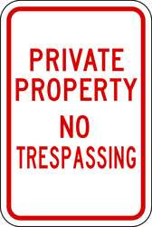 ZING ENTERPRISES, LLC 2376 SIGN PRIVATE PROPERTY NO TRESPASS 18X12 