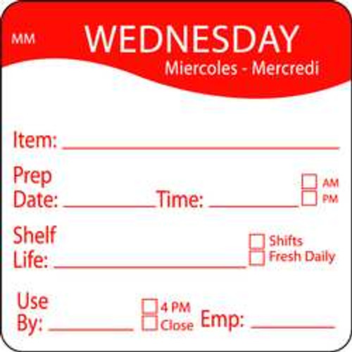 DAYMARK 1122123 D5398 DAY LABEL WEDNESDAY 3-1/7 IN W PK 