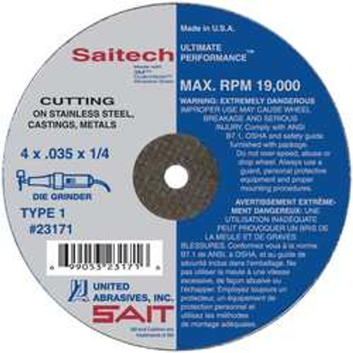 UNITED ABRASIVES-SAIT 23165 ABRSV CUT WHL 4IN D 1/16 IN T 3/8IN AH UNITED ABRASIVES-SAIT 23165 ABRSV CUT WHL 4IN D 1/16 IN T 3/8IN AH