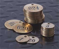 C.H. HANSON 40004 NUMBERED TAG,BRASS,1IN H,1IN W,BRWN,PK25