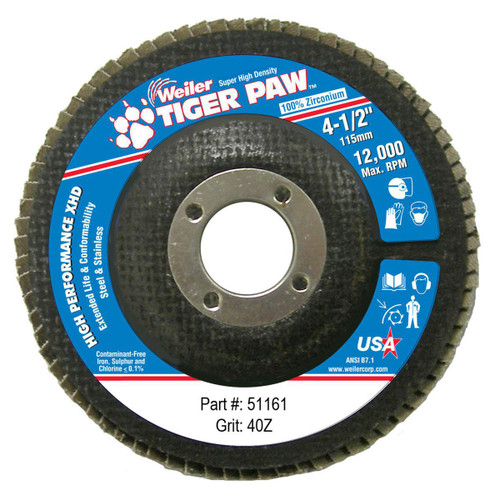 WEILER CORPORATION 51161 4-1/2" 40 GRIT 7/8" CENTER HOLE TYPE 27 