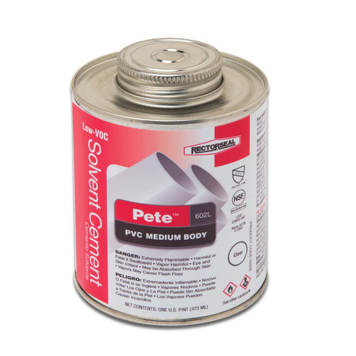 RECTORSEAL CORP 55926 602 PISTOL PETE 1 PT CLEAR PVC CEMENT RECTORSEAL CORP 55926 602 PISTOL PETE 1 PT CLEAR PVC CEMENT