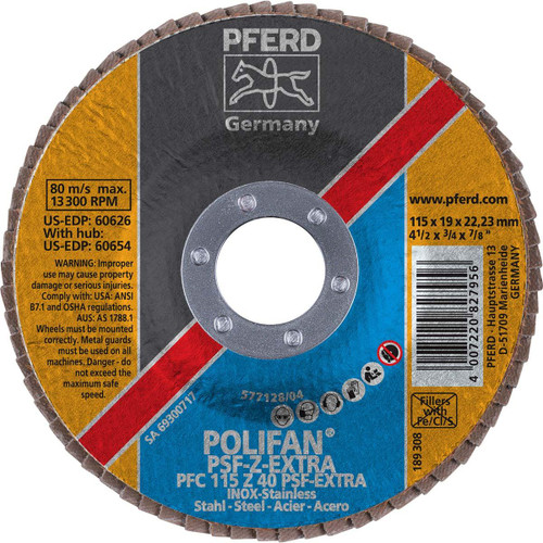 PFERD 60626 POLIFAN,PSF-EXTRA,Z40 T29,4-1/2"X7/8"