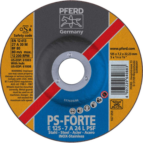 PFERD 61003 GRINDING WHEEL,5"X1/4"