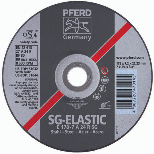 PFERD 61044 GRINDING WHEEL,TYPE 27,7" X 1/4"