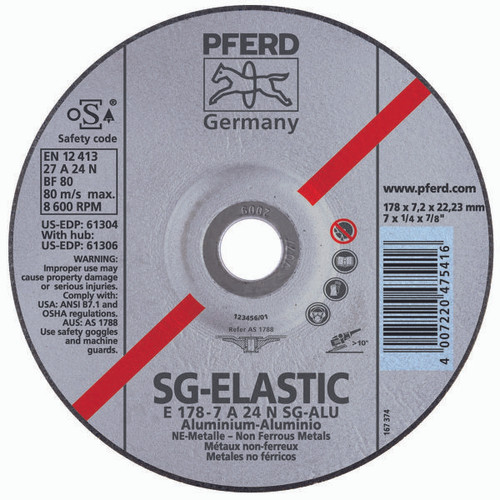 PFERD 61304 GRINDING WHEEL, ALUMINUM,T27,7"X1/4"