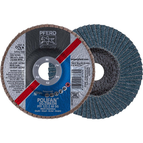PFERD 62182 5" 40 GRIT 7/8" CENTER HOLE TYPE 27 ZIRC PFERD 62182 5" 40 GRIT 7/8" CENTER HOLE TYPE 27 ZIRC