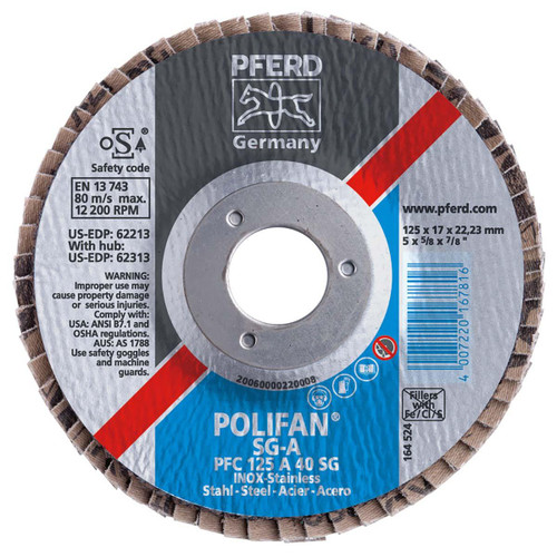 PFERD 62313 FLAP DISC,AL/OXD,40 GRIT,T29,5"X5/8"