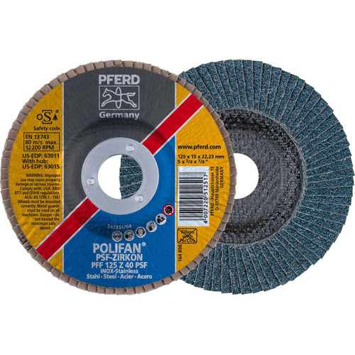 PFERD 63011 5" X 7/8 POLIFAN FLAP DISC- FLAT 40 GRIT