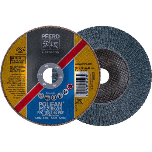 PFERD 63072 6" X 7/8" POLIFAN FLAP DISC - CONICAL 60