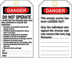 BRADY SPC ABSORBENTS 66062 DANGER TAG,5-3/4 X 3 IN,OSHA,3/8 IN,PK25