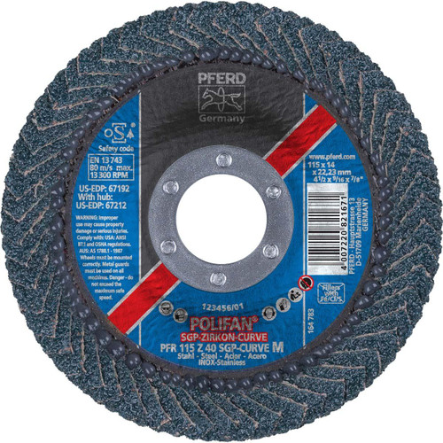 PFERD 67192 4-1/2" 40 GRIT 7/8" CENTER HOLE TYPE 27 