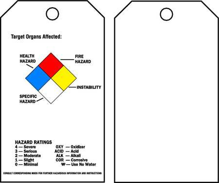 BRADY SPC ABSORBENTS 76225 TAG,VINYL,TARGET ORGANS AFFECTED,PK25