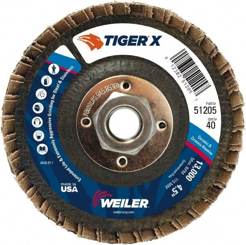 WEILER CORPORATION 51205 4-1/2" 40 GRIT 5/8-11 CENTER HOLE TYPE 2
