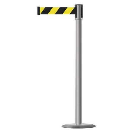 TENSABARRIER 890U-3P-3P-3P-MAX-NO-D4X-C SLIMLINE POST BLACK WITH YELLOW STRIPE
