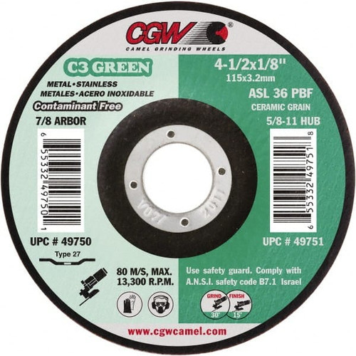 CGW ABRASIVES 49750 CGW - CAMEL GRINDING WHEELS C3 GREEN GRI