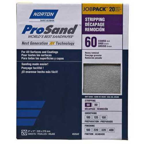 NORTON 07660768175 SANDPAPER SHEET MED 60 GRIT PK20