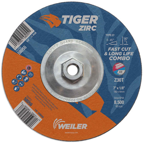 WEILER CORPORATION 58055 7 X 1/8 TIGER ZIRC TY27COMB WHL  5/8-11 