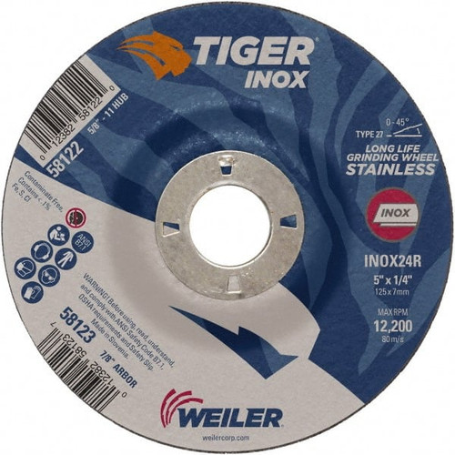WEILER CORPORATION 58123 5 X 1/4 TIGER INOX  TY27GRIND WHL   7/8 