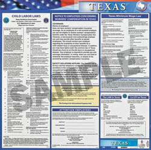 JJ KELLER 200-TXWC LABOR LAW POSTER STATE LABOR LAW TX