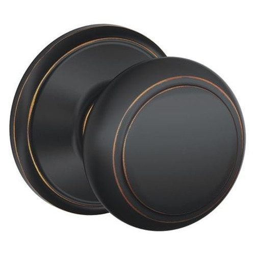 SCHLAGE F10 AND 716 PASSAGE LATCH, ANDOVER KNOB, ANTIQUE BRO