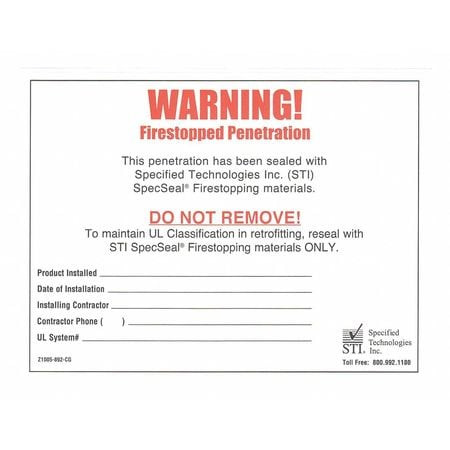 STI Z1005892CG FIRE PENETRATION WARNING LABEL