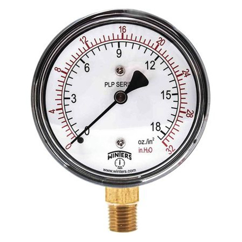 WINTERS PLP301 LOW PRESSURE GAUGE,BOTTOM,0 TO 32 IN H2O