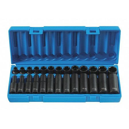 GREY PNEUMATIC 1226M 3/8" DR. 26 PC. STD.& DEEP LENGTH METRIC
