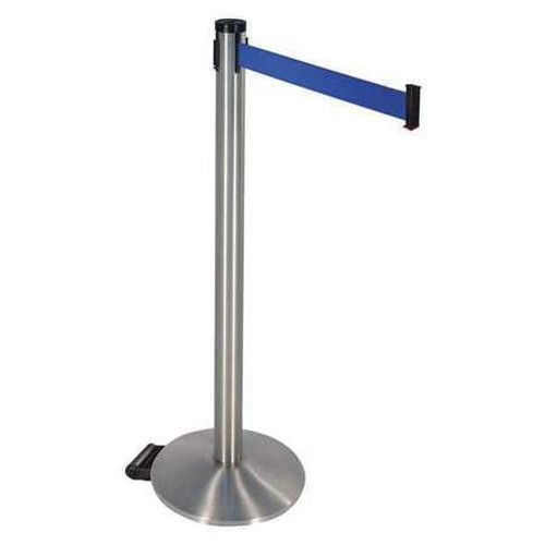 RETRACTA-BELT 304SASS-BL BARRIER POST SATIN SS GRAY BLUE BELT