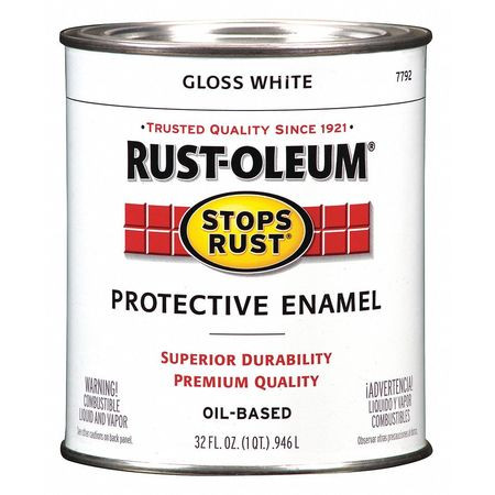 RUST-OLEUM 7792502 ENAMEL PAINT,SEMI-GLOSS WHITE,1 QT.