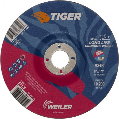 WEILER CORPORATION 57129 6 X 1/4 TIGER AO T27 GRINDING WHEEL A24R