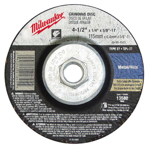 MILWAUKEE ELECTRIC TOOLS 49-94-4585 4-1/2" X 1/4" X 5/8-11" GRINDING WHEEL (