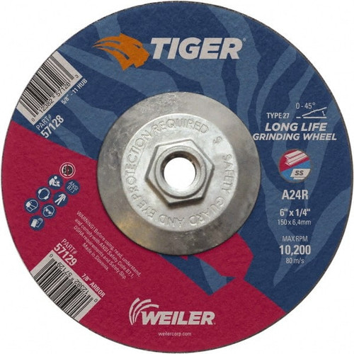 WEILER CORPORATION 57128 6 X 1/4 TIGER AO T27 GRINDING WHEEL A24R
