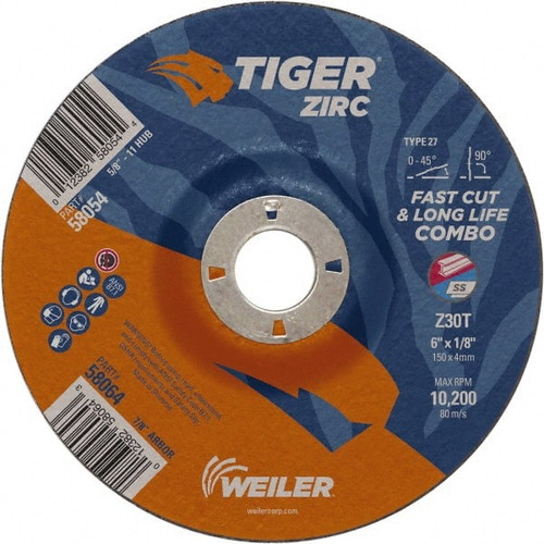 WEILER CORPORATION 58064 6 X 1/8 TIGER ZIRC T27 COMBO WHEEL Z30T 