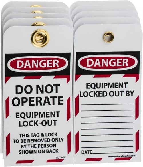 NMC LOTAG11 10 QTY 1 PACK 3" HIGH X 6" LONG, DANGER 