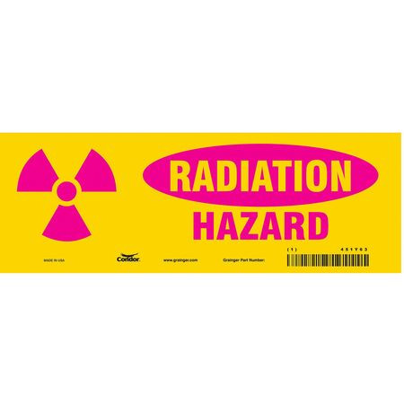 CONDOR USA INC 451Y63 RADIATION SAFETY SIGN VINYL 3-1/2 H