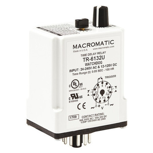 MACROMATIC TR-6132U TIME DELAY RELAY 100 HR MAX TIME SETTING
