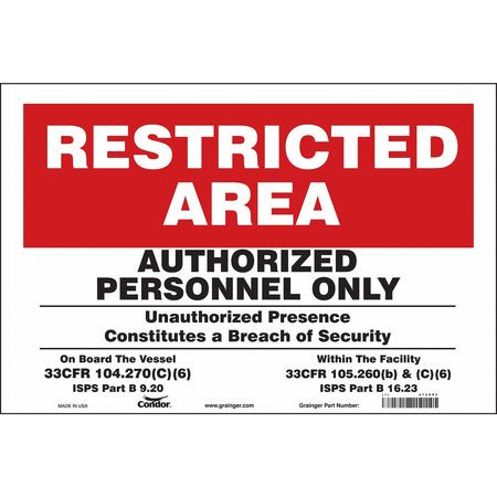 CONDOR USA INC 472X82 SAFETY SIGN 18 W 12 H 0.004 THICKNESS