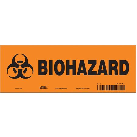 CONDOR USA INC 447V81 BIOHAZARD SIGN 10 W 3-1/2 H 0.004 THICK