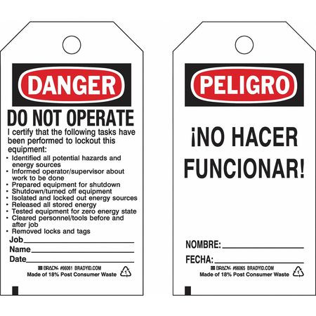 BRADY SPC ABSORBENTS 133490 LOCKOUT TAG 5-3/4 H X 3 W POLYESTER