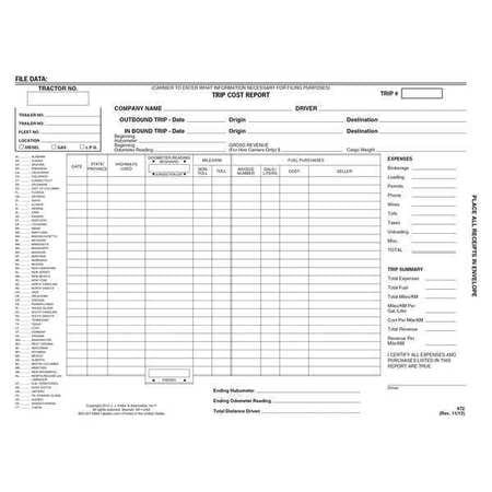 JJ KELLER 972 TRIP COST REPORT ENVELOPE
