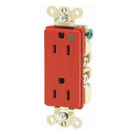 BRYANT 9200RED RECEPTACLE RED 15A HOSPITAL GRADE 125VAC